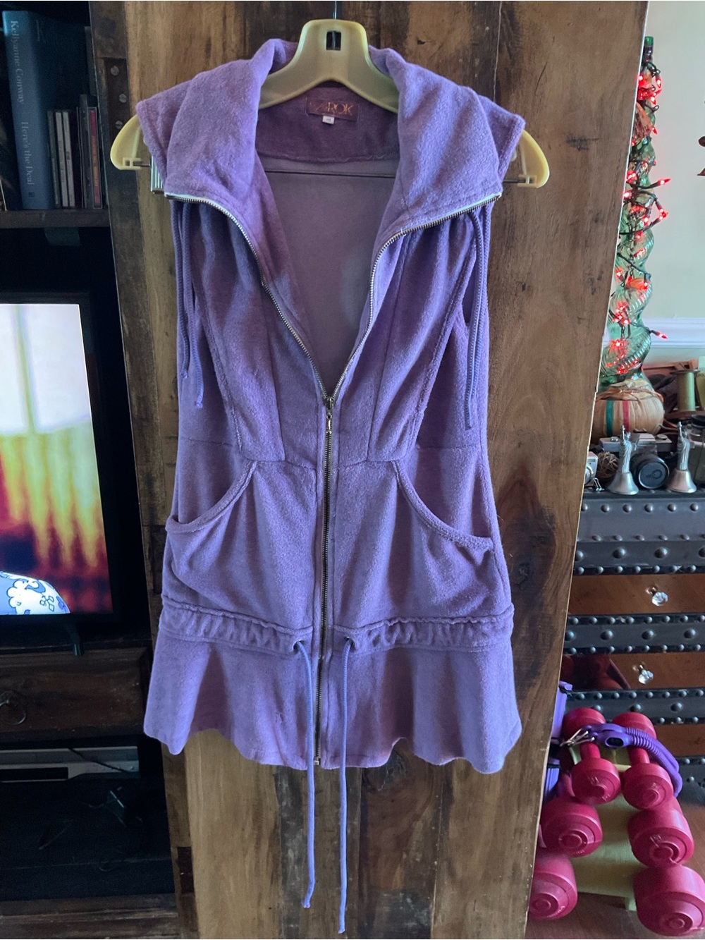 LaRok Lavender Sleeveless Terri Cloth Zip Hoodie
